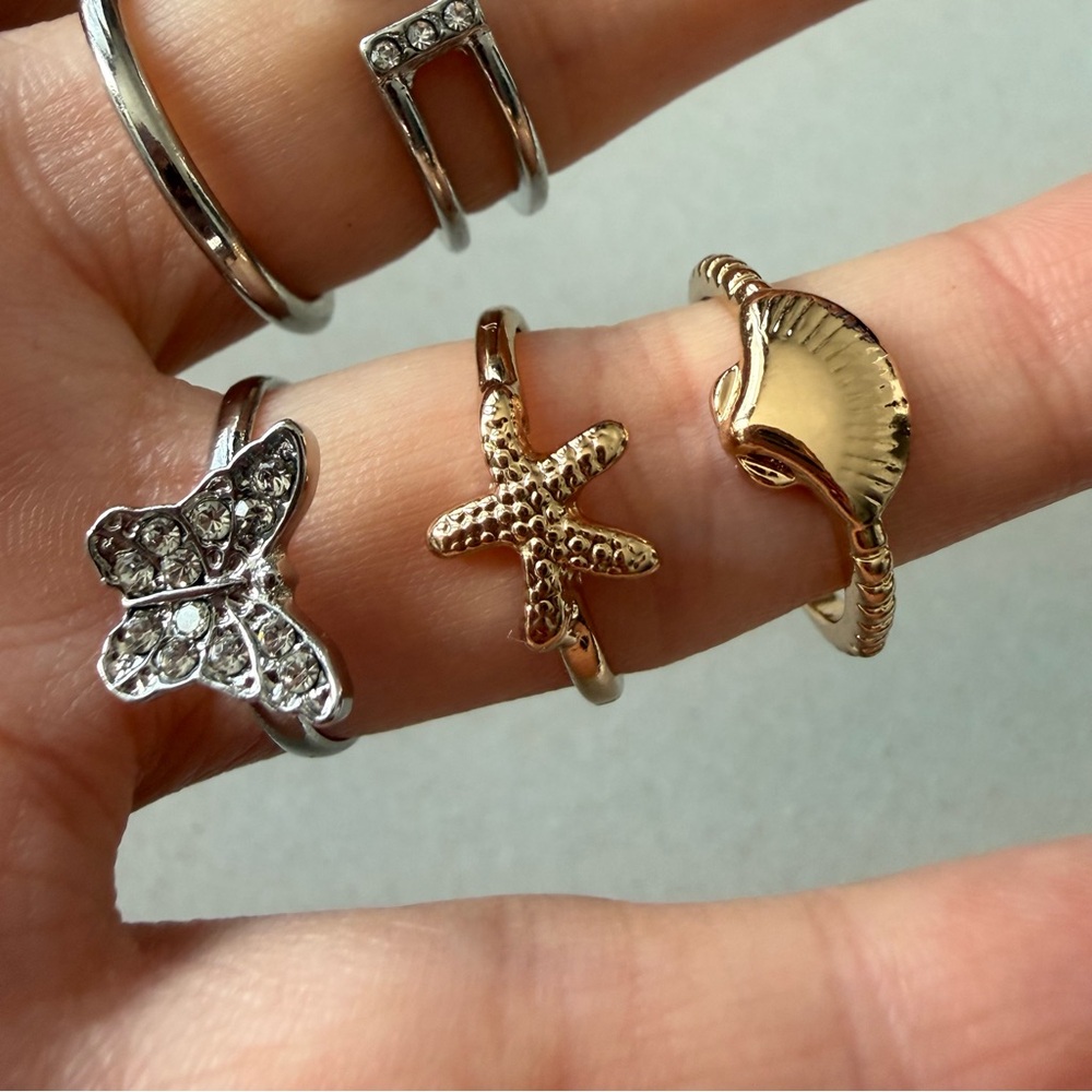 5 Stackable Rings in Gold & Silver Metal - Picture 3 of 5